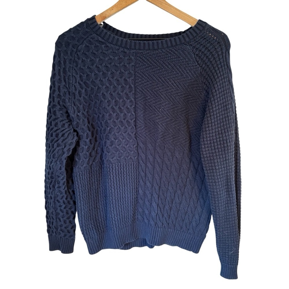 Free Assembly Women’s Mixed Cable Knit Navy Blue Cozy Fisherman Sweater Sz XL